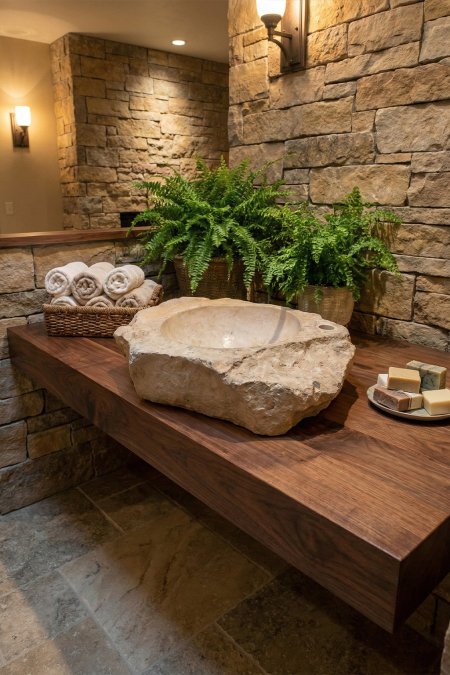 حوض مغسلة حجري طبيعي خام – 42×56 سم